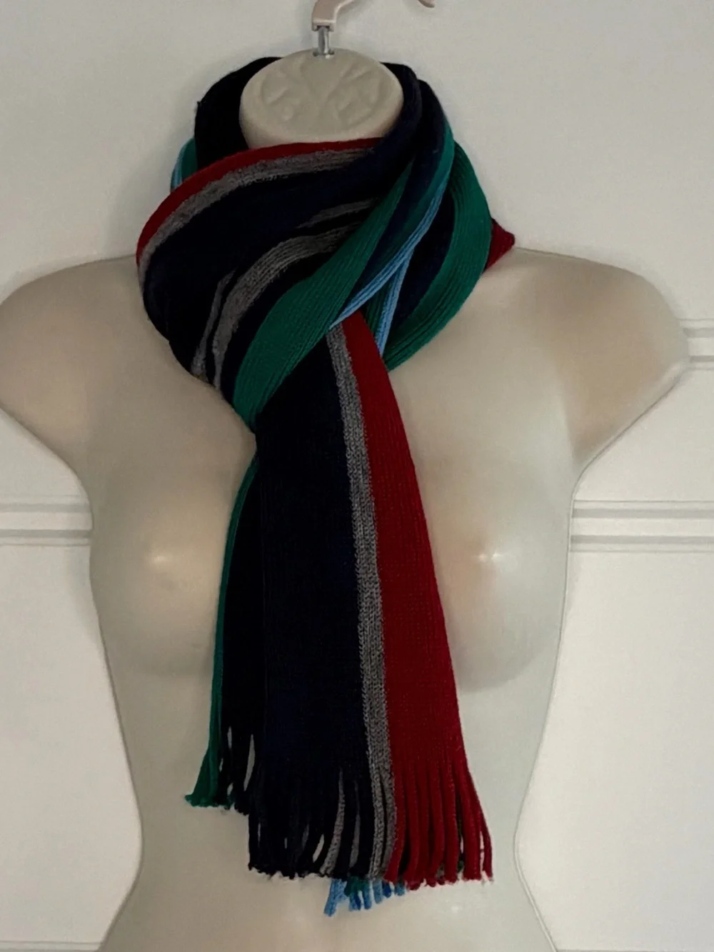 T M Lewin 100% Merino Wool Scarf Fringe Striped Unisex Preppy Academia Warm